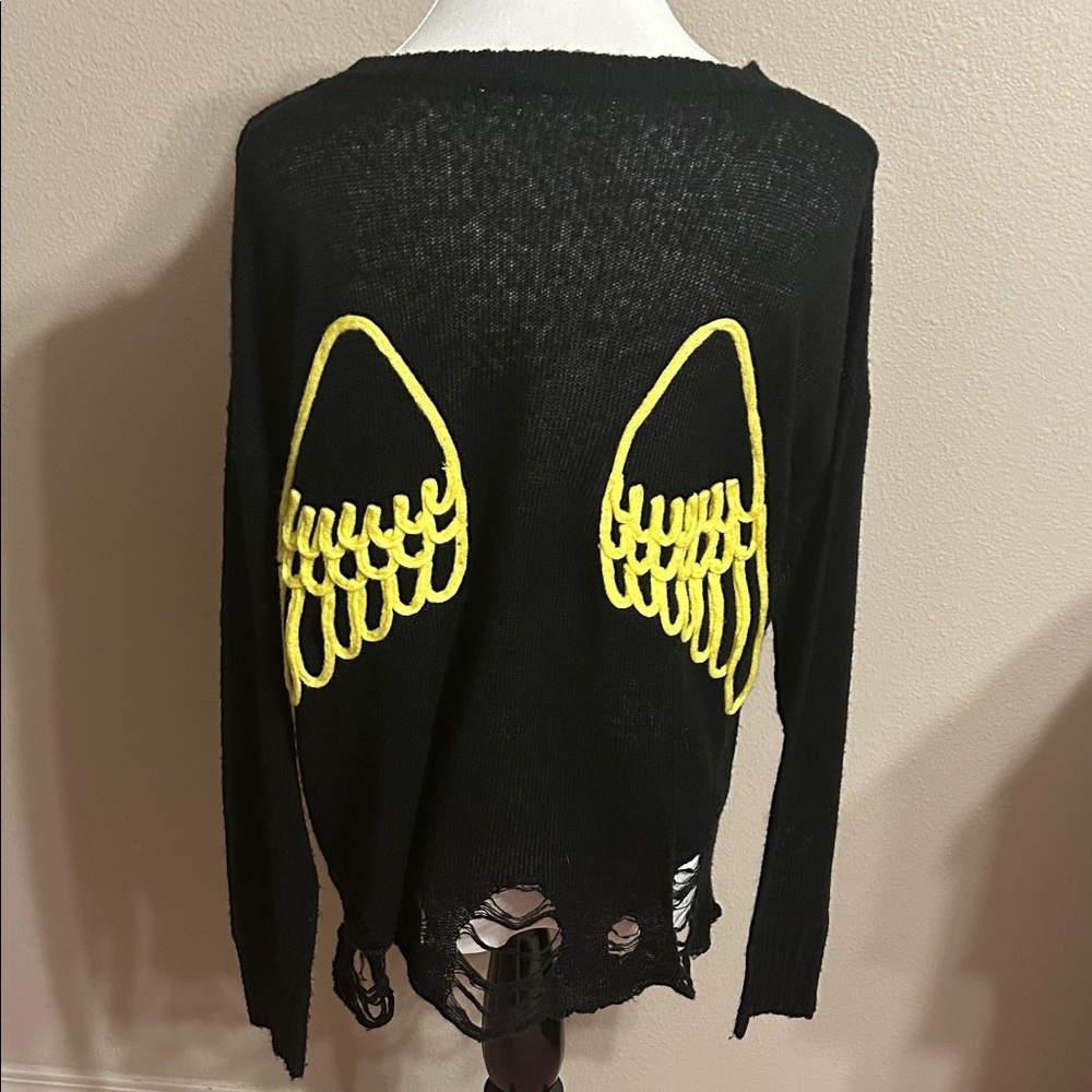 Love Tree Black Sweater with Yellow Wing Accents